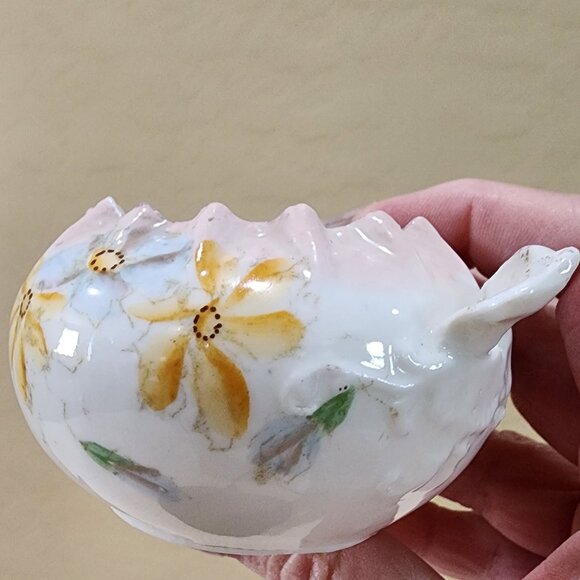 1900's Dainty Antique Hand Painted Daisy Flower Pinch Top Hair Catch Bowl Vanity - Picture 14 of 17